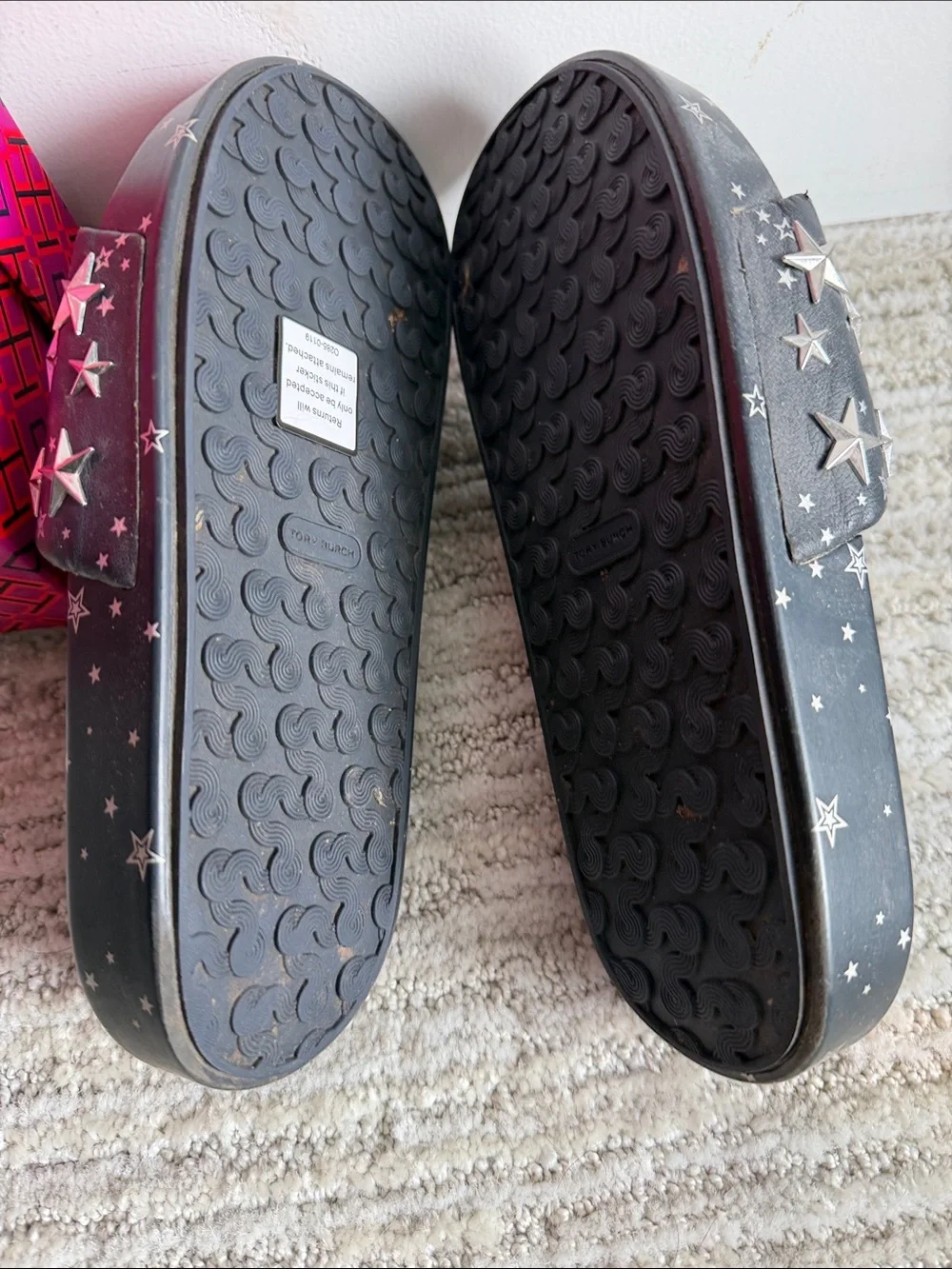 Tory Burch Navy Star-Stud Slide Sandals